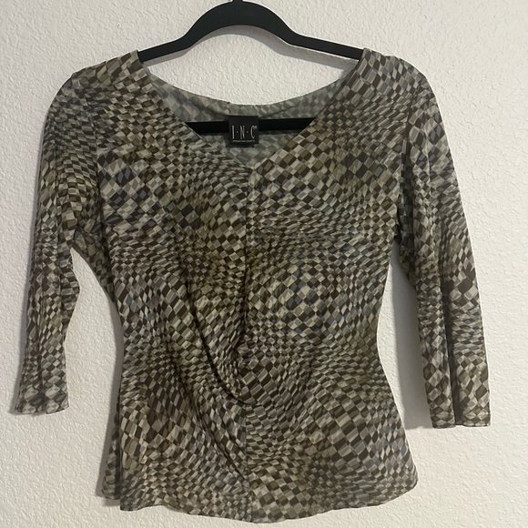 INC International Concepts Tops - Vintage Y2K Geometric Checkered Patterned Form‎ Fitted INC size S Art Deco